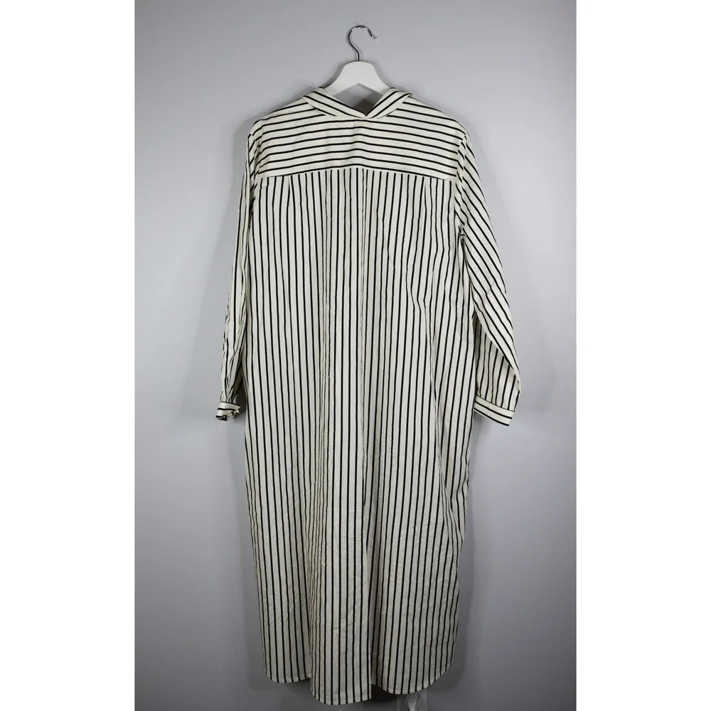 Chico's Shirt Dress Womens 3.5 (US 18) Ivory Black Stripe Excellent Cotton Maxi - Picture 4 of 7
